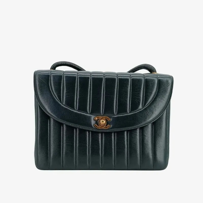 js052-chanel-vintage-dark-green-lambskin-vertical-flap-bag