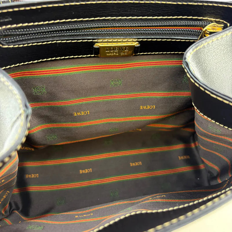 jah210-loewe-vintage-black-brown-gold-suede-caviar-leather-shoulder-bag-handbag