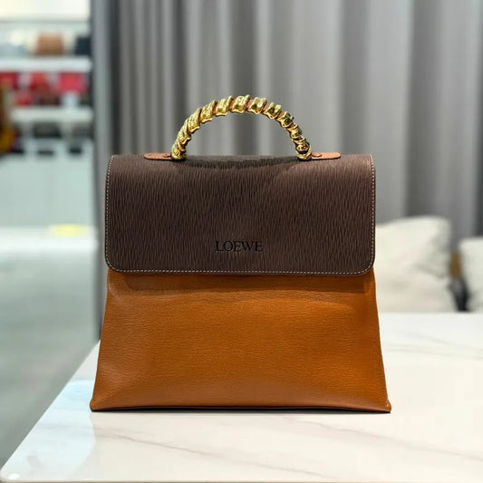 ju432-loewe-vintage-brown-caviar-leather-snake-bone-handle-shoulder-bag