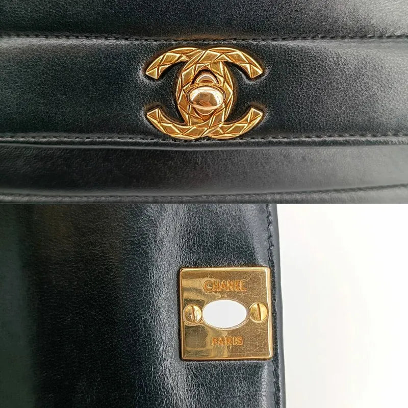 js675-chanel-vintage-black-lambskin-gold-chain-flap-bag