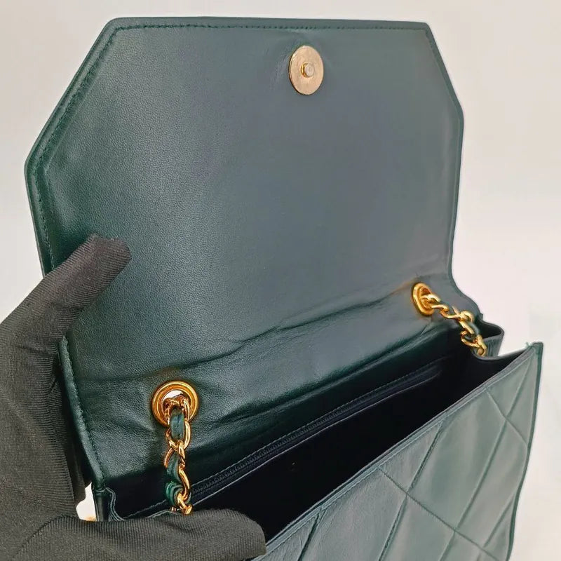 jw089-chanel-vintage-dark-green-lambskin-quilted-flap-bag