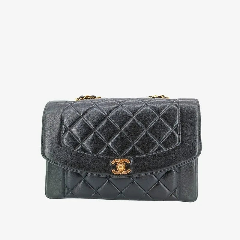 90204142-chanel-vintage-black-lambskin-tall-diana-flap-bag-with-back-pocket
