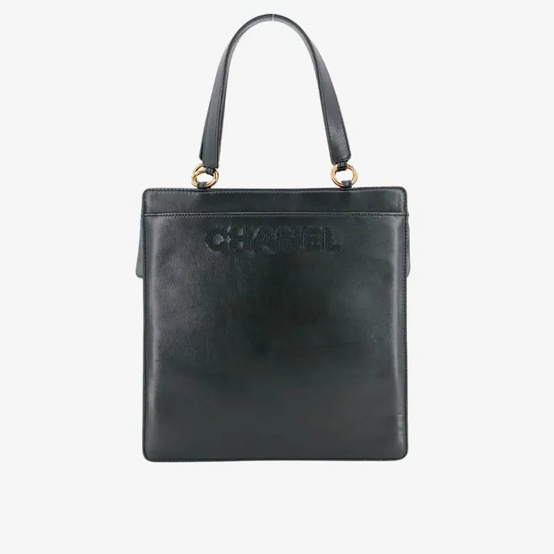 ra556-chanel-vintage-black-lambskin-embroidered-logo-tote-bag
