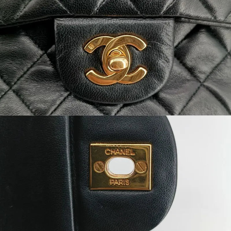 js976-chanel-vintage-black-lambskin-23cm-classic-flap-bag