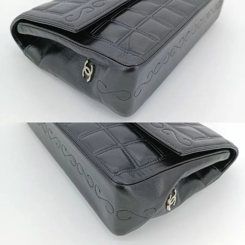 js662-chanel-vintage-black-lambskin-checked-255-flap-bag