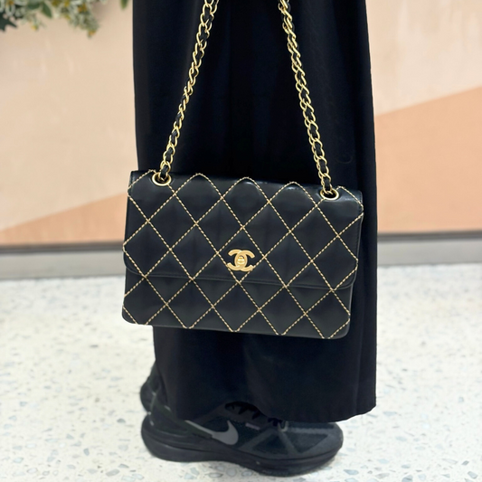 90273897 - CHANEL Vintage Black Calfskin Wild Stitch Flap Bag