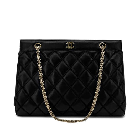90284898 - CHANEL Vintage Black Lambskin Quilted 2.55 Chain Tote Bag