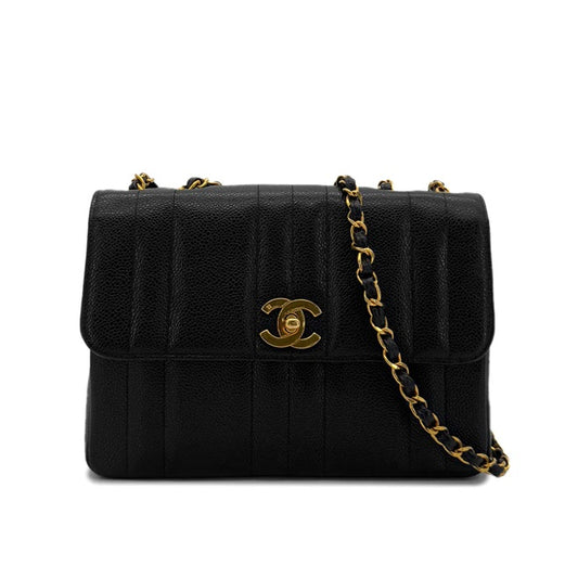 90287212 - CHANEL Vintage Black Caviar Leather Vertical Flap Bag