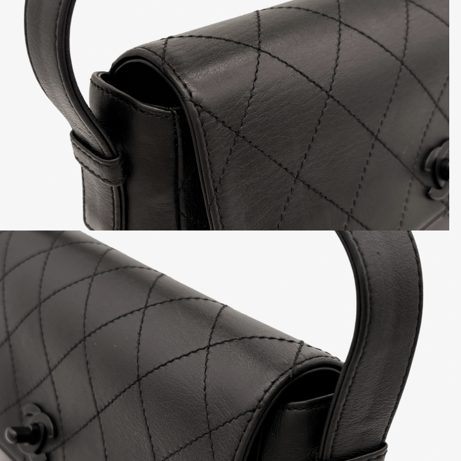 RG708 - CHANEL Vintage Black Calfskin So Black Kelly Shoulder Bag - Lovintage