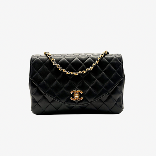CS079 - CHANEL Vintage Black Lambskin Half Moon Flap Bag