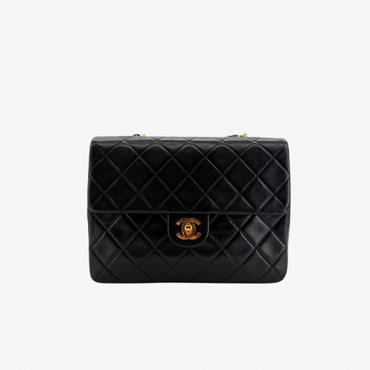 CS098 - CHANEL Vintage Black Lambskin 20cm Mini Square Flap Bag