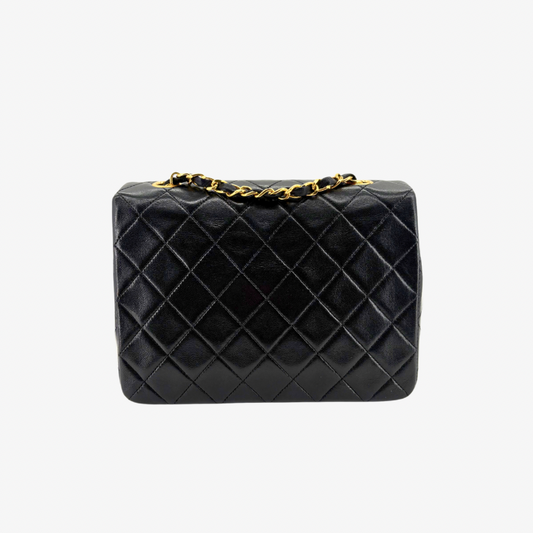 CS098 - CHANEL Vintage Black Lambskin 20cm Mini Square Flap Bag