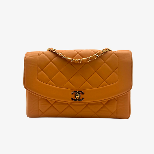 CS092 - CHANEL Vintage Orange Lambskin 25cm Diana Flap Bag