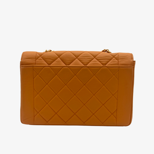 CS092 - CHANEL Vintage Orange Lambskin 25cm Diana Flap Bag