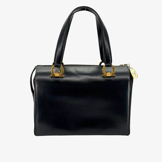JX815 - SALVATORE FERRAGAMO Vintage Black Calf Leather Top Handle Bag