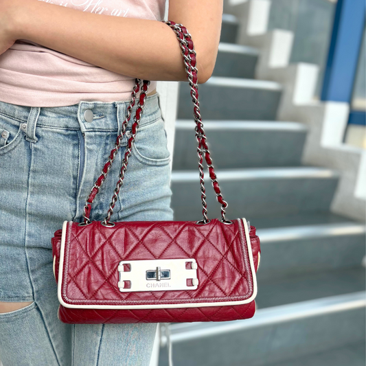 JZ795 - CHANEL Vintage Red Lambskin West Reissue Flap Bag