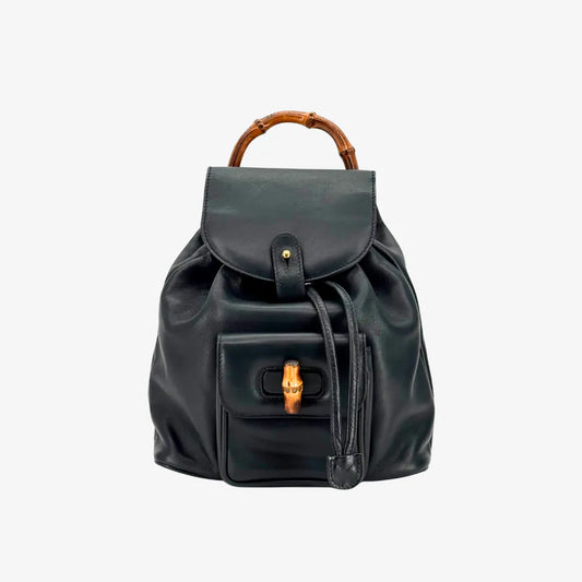 RG022- GUCCI Vintage Navy Leather Bamboo Backpack