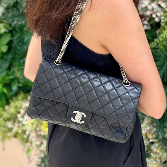 RG366 - CHANEL Vintage Black Lambskin Bijoux Chain Double Flap Bag